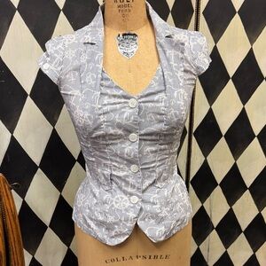 Nautical Themed Collared Blouse